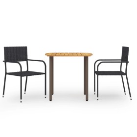 Juego de comedor para jardín 3 piezas ratán sintético negro de vidaXL, Conjuntos de jardín - Ref: Foro24-3072487, Precio: 166...