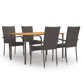 Set de muebles de comedor de jardín 5 piezas de ratán marrón de vidaXL, Conjuntos de jardín - Ref: Foro24-3072491, Precio: 36...