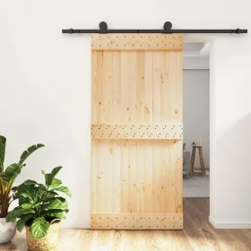 Schiebetür mit Beschlägen aus massivem Kiefernholz, 100 x 210 cm von vidaXL, Türen - Ref: Foro24-3203069, Preis: 224,55 €, Ra...