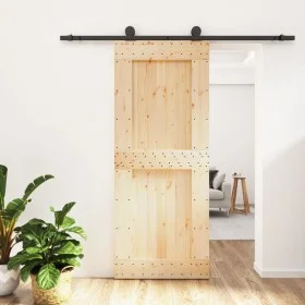 Puerta corredera con herrajes madera maciza de pino 85x210 cm de vidaXL, Puertas - Ref: Foro24-3203072, Precio: 200,59 €, Des...