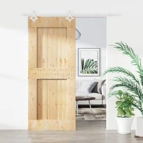 Schiebetür mit Beschlägen aus massivem Kiefernholz, 80 x 210 cm von vidaXL, Türen - Ref: Foro24-3203186, Preis: 204,04 €, Rab...