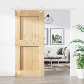 Puerta corredera con herrajes madera maciza de pino 90x210 cm de vidaXL, Puertas - Ref: Foro24-3203188, Precio: 215,89 €, Des...