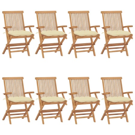 Sillas de jardín 8 uds madera teca con cojines crema blanco de vidaXL, Sillas de jardín - Ref: Foro24-3072906, Precio: 656,10...