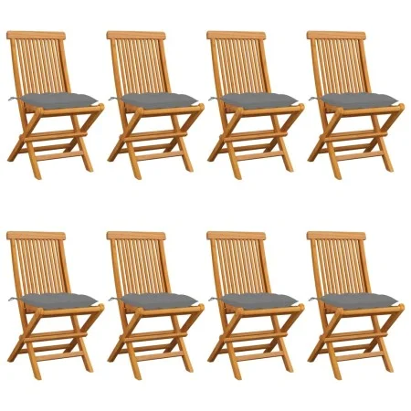 Sillas de jardín 8 uds madera maciza de teca con cojines grises de vidaXL, Sillas de jardín - Ref: Foro24-3072933, Precio: 47...