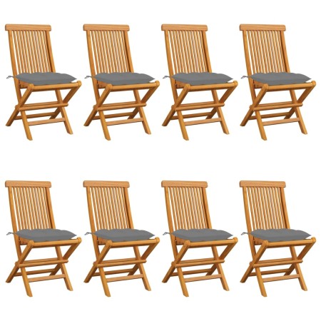Sillas de jardín 8 uds madera maciza de teca con cojines grises de vidaXL, Sillas de jardín - Ref: Foro24-3072933, Precio: 49...