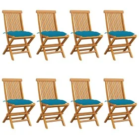 Sillas de jardín 8 uds madera maciza de teca cojines azul claro de vidaXL, Sillas de jardín - Ref: Foro24-3072936, Precio: 48...