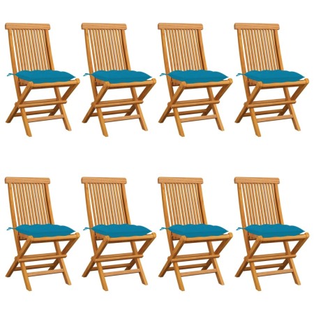 Sillas de jardín 8 uds madera maciza de teca cojines azul claro de vidaXL, Sillas de jardín - Ref: Foro24-3072936, Precio: 51...