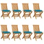 Sillas de jardín 8 uds madera maciza de teca cojines azul claro de vidaXL, Sillas de jardín - Ref: Foro24-3072936, Precio: 51...