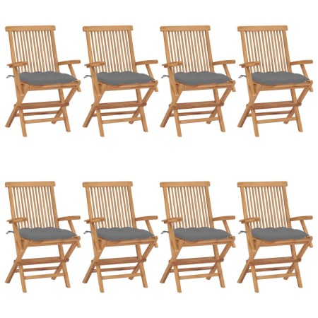 Sillas de jardín 8 uds madera maciza de teca con cojines grises de vidaXL, Sillas de jardín - Ref: Foro24-3072905, Precio: 64...