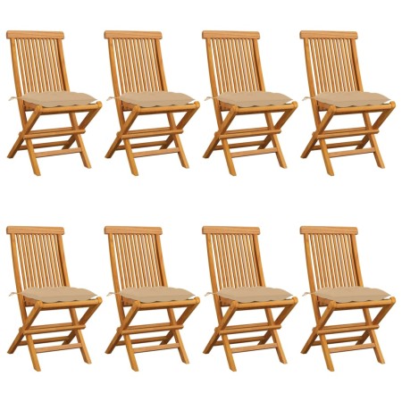 Sillas de jardín 8 unidades madera de teca con cojines beige de vidaXL, Sillas de jardín - Ref: Foro24-3072935, Precio: 510,4...