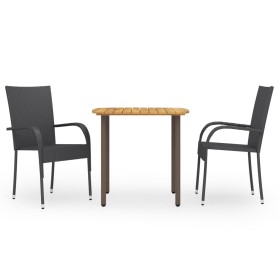 Juego de comedor para jardín 3 piezas ratán sintético negro de vidaXL, Conjuntos de jardín - Ref: Foro24-3072482, Precio: 212...