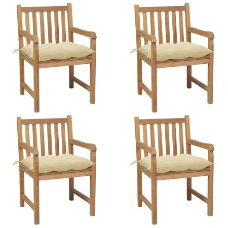 Sillas de jardín con cojines 4 uds madera de teca blanco crema de vidaXL, Sillas de jardín - Ref: Foro24-3073021, Precio: 603...