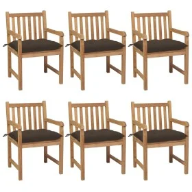 Sillas de jardín 6 uds madera maciza de teca cojines gris taupé de vidaXL, Sillas de jardín - Ref: Foro24-3073054, Precio: 87...