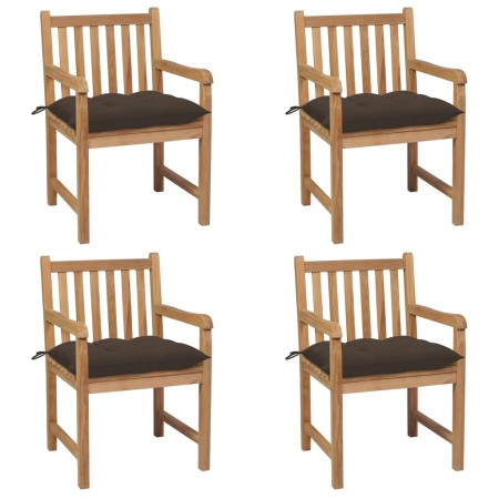 Sillas de jardín con cojines 4 uds madera de teca gris taupe de vidaXL, Sillas de jardín - Ref: Foro24-3073027, Precio: 621,9...