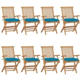 Sillas de jardín 8 uds madera teca con cojines azul claro de vidaXL, Sillas de jardín - Ref: Foro24-3072908, Precio: 618,09 €...