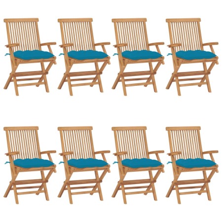 Sillas de jardín 8 uds madera teca con cojines azul claro de vidaXL, Sillas de jardín - Ref: Foro24-3072908, Precio: 656,10 €...