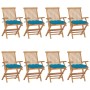 Sillas de jardín 8 uds madera teca con cojines azul claro de vidaXL, Sillas de jardín - Ref: Foro24-3072908, Precio: 656,10 €...