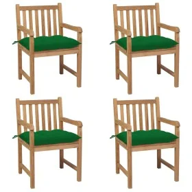 Sillas de jardín 4 uds madera maciza de teca con cojines verdes de vidaXL, Sillas de jardín - Ref: Foro24-3073024, Precio: 58...