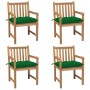 Sillas de jardín 4 uds madera maciza de teca con cojines verdes de vidaXL, Sillas de jardín - Ref: Foro24-3073024, Precio: 60...