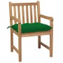 Sillas de jardín 4 uds madera maciza de teca con cojines verdes de vidaXL, Sillas de jardín - Ref: Foro24-3073024, Precio: 60...