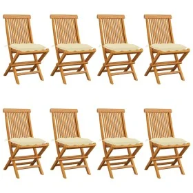 Sillas de jardín 8 uds teca maciza con cojines blanco crema de vidaXL, Sillas de jardín - Ref: Foro24-3072934, Precio: 488,89...