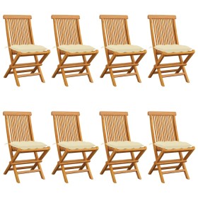 Sillas de jardín 8 uds teca maciza con cojines blanco crema de vidaXL, Sillas de jardín - Ref: Foro24-3072934, Precio: 510,85...