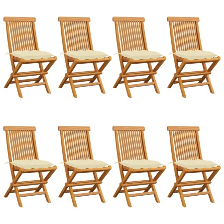 Sillas de jardín 8 uds teca maciza con cojines blanco crema de vidaXL, Sillas de jardín - Ref: Foro24-3072934, Precio: 510,85...