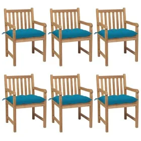 Sillas de jardín 6 uds madera maciza de teca cojines azul claro de vidaXL, Sillas de jardín - Ref: Foro24-3073050, Precio: 88...