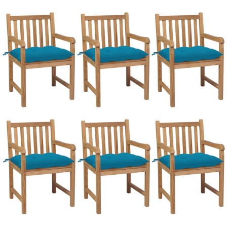 Sillas de jardín 6 uds madera maciza de teca cojines azul claro de vidaXL, Sillas de jardín - Ref: Foro24-3073050, Precio: 1,...