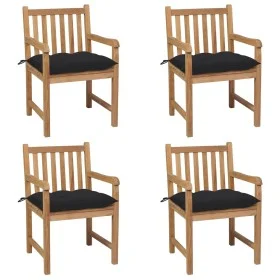 Sillas de jardín 4 uds madera maciza de teca con cojines negros de vidaXL, Sillas de jardín - Ref: Foro24-3073026, Precio: 59...