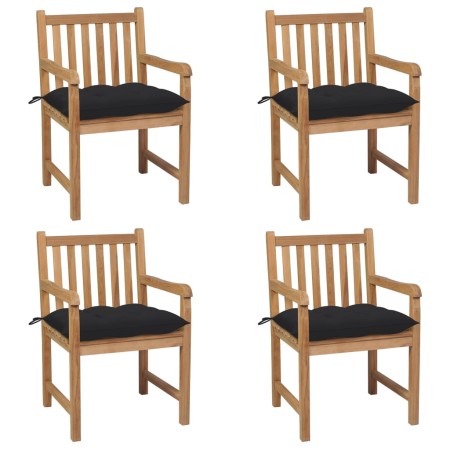 Sillas de jardín 4 uds madera maciza de teca con cojines negros de vidaXL, Sillas de jardín - Ref: Foro24-3073026, Precio: 62...