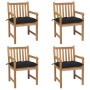 Sillas de jardín 4 uds madera maciza de teca con cojines negros de vidaXL, Sillas de jardín - Ref: Foro24-3073026, Precio: 62...