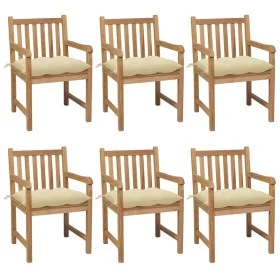 Sillas de jardín 6 uds madera maciza teca cojines crema blanca de vidaXL, Sillas de jardín - Ref: Foro24-3073048, Precio: 951...