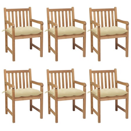 Sillas de jardín 6 uds madera maciza teca cojines crema blanca de vidaXL, Sillas de jardín - Ref: Foro24-3073048, Precio: 995...