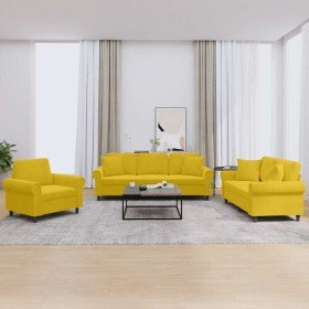 Juego de sofás con cojines 3 piezas terciopelo amarillo en Sofás | Comprar online en Foru.es