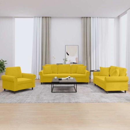 Juego de sofás con cojines 3 piezas terciopelo amarillo en Sofás | Comprar online en Foru.es