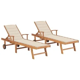 Sun loungers 2 pcs solid teak wood with cream cushion by vidaXL, Loungers - Ref: Foro24-3073188, Price: 594,07 €, Discount: %