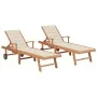 Sonnenliegen 2 Stück aus massivem Teakholz mit cremefarbenem Kissen von vidaXL, Liegen - Ref: Foro24-3073188, Preis: 594,07 €...