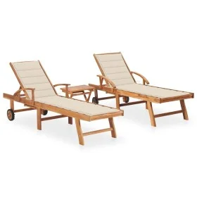 Tumbonas con mesa y cojín 2 unidades madera maciza de teca de vidaXL, Tumbonas - Ref: Foro24-3073173, Precio: 597,91 €, Descu...