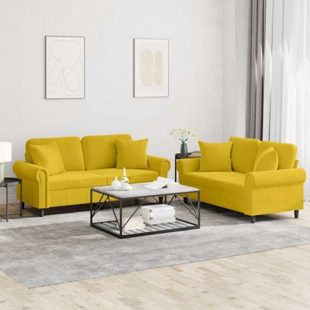 Juego de sofás con cojines 2 piezas terciopelo amarillo en Sofás | Comprar online en Foru.es