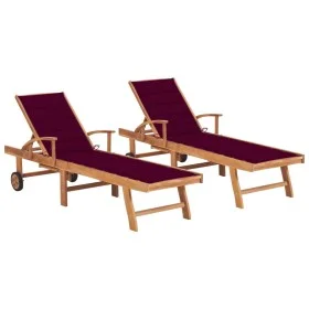 Sonnenliegen 2 Stück aus massivem Teakholz mit rotem Kissen von vidaXL, Liegen - Ref: Foro24-3073195, Preis: 584,68 €, Rabatt: %