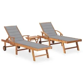 Tumbonas con mesa y cojín 2 unidades madera maciza de teca de vidaXL, Tumbonas - Ref: Foro24-3073172, Precio: 590,96 €, Descu...