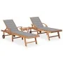Sun loungers with table and cushion 2 units solid teak wood by vidaXL, Loungers - Ref: Foro24-3073172, Price: 590,96 €, Disco...