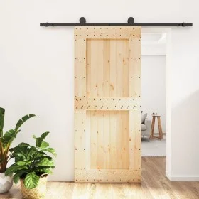Puerta corredera con herrajes madera maciza de pino 90x210 cm de vidaXL, Puertas - Ref: Foro24-3203073, Precio: 209,21 €, Des...