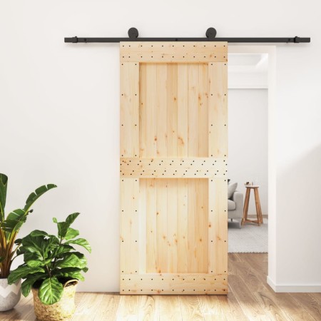 Puerta corredera con herrajes madera maciza de pino 90x210 cm de vidaXL, Puertas - Ref: Foro24-3203073, Precio: 199,81 €, Des...