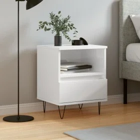 Mesita de noche madera contrachapada blanco brillo 40x35x50 cm de vidaXL, Mesitas de noche - Ref: Foro24-830624, Precio: 45,6...