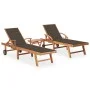 Sun loungers with table and cushion 2 units solid teak wood by vidaXL, Loungers - Ref: Foro24-3073179, Price: 601,71 €, Disco...