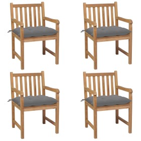 Sillas de jardín 4 uds madera maciza de teca con cojines grises de vidaXL, Sillas de jardín - Ref: Foro24-3073020, Precio: 62...