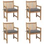 Sillas de jardín 4 uds madera maciza de teca con cojines grises de vidaXL, Sillas de jardín - Ref: Foro24-3073020, Precio: 62...