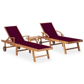 Tumbonas con mesa y cojín 2 unidades madera maciza de teca by vidaXL, Loungers - Ref: Foro24-3073180, Price: 601,71 €, Discou...